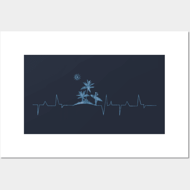 Surfer Surf Check Heartbeat Blue Wall Art by Coumenole Design